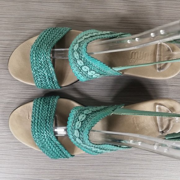 Munro Murocco Ankle Strap Sandal, Turquoise Blue Woven Leather, Womens Size 8 M - Picture 10 of 14